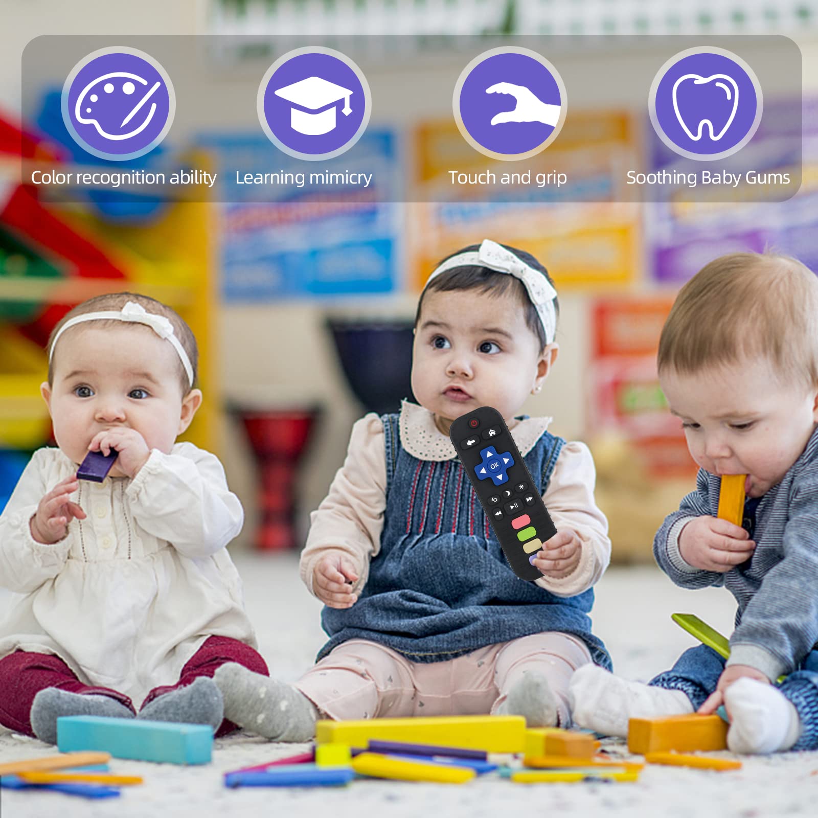 Chuya baby teether in use promotes calm, focused playtime and exploration.