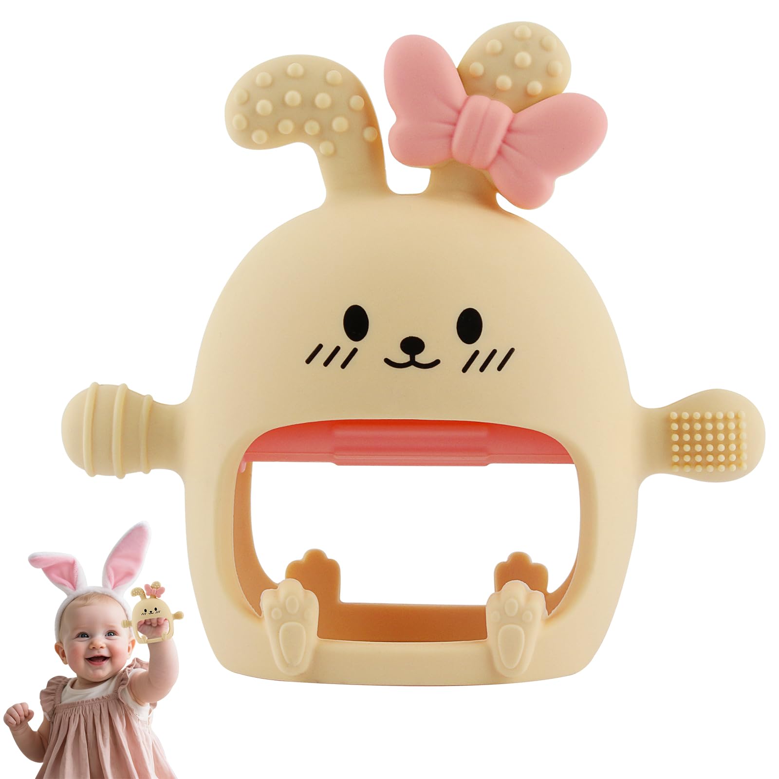 Chuya Bunny Teether Mittens close-up texture for gentle gum relief.
