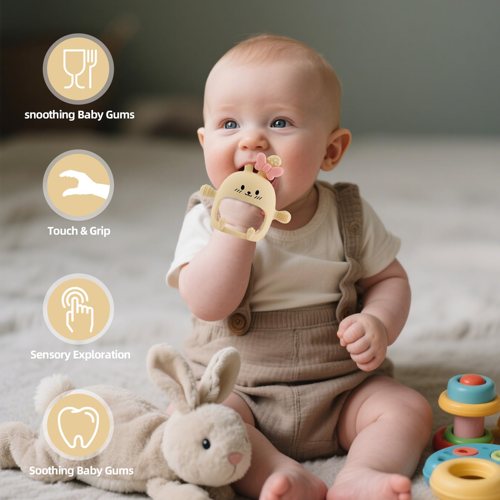 Chuya Bunny Teether Mittens in dishwasher-safe setup highlights simple cleaning.