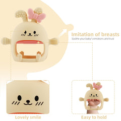 Chuya Bunny Teether Mittens on baby's hand demonstrates easy grip and play.