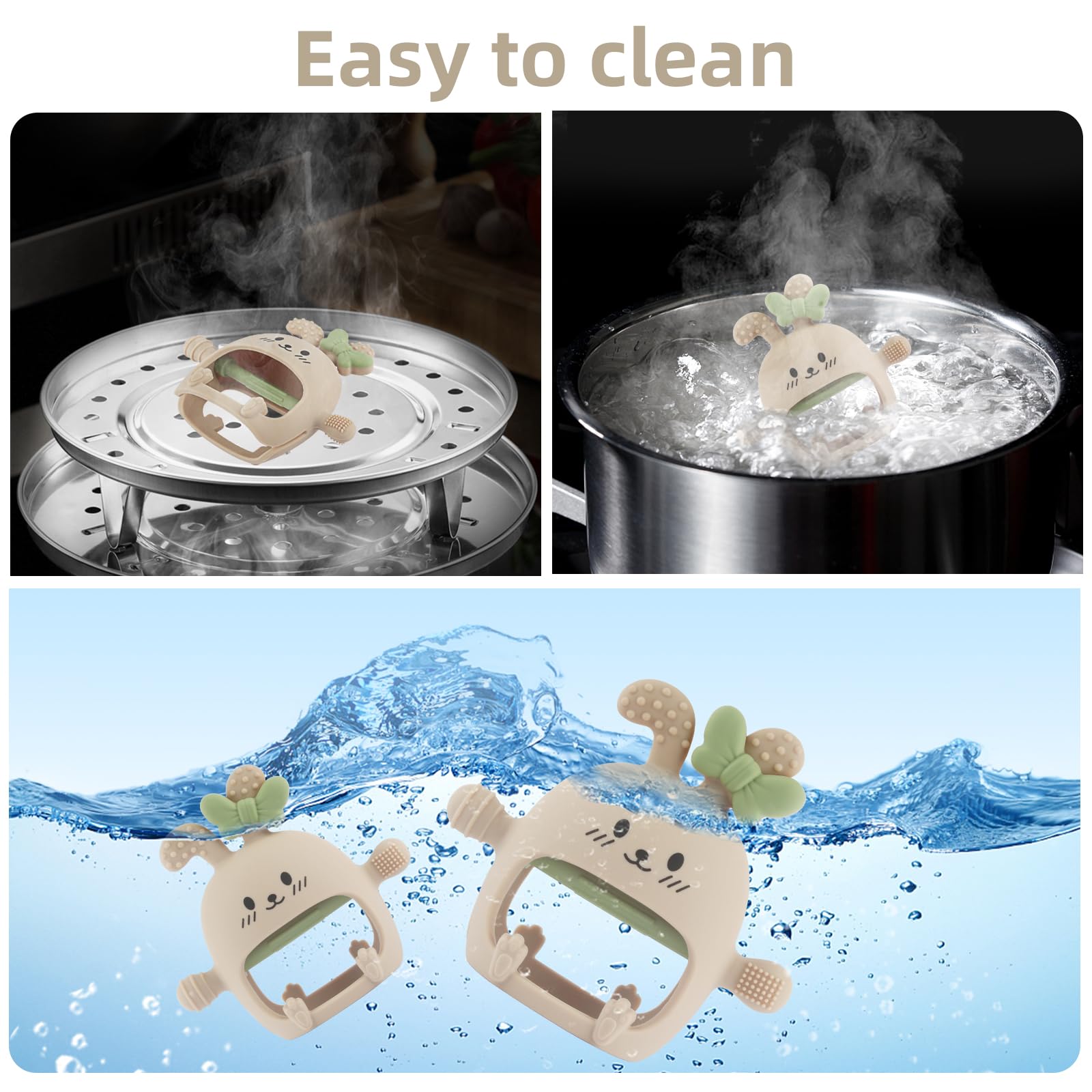 Chuya Bunny teether withstands cold and heat for versatile soothing options.