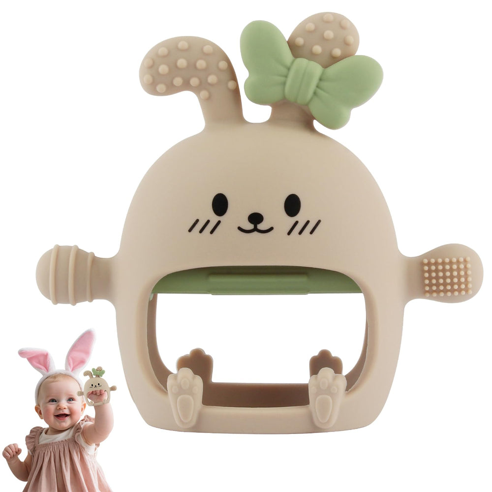 Chuya Bunny teether front view with textured rabbit surface for soothing gums.