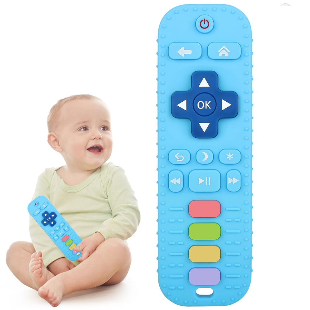 Chuya remote teether blue front view shows soothing chew surface for gums
