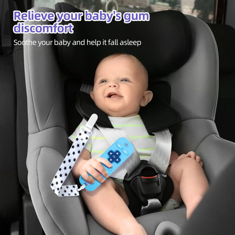 Chuya remote teether blue packaging display indicates easy storage and appeal