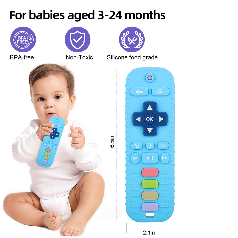 Chuya remote teether blue side view highlights ergonomic grip for baby