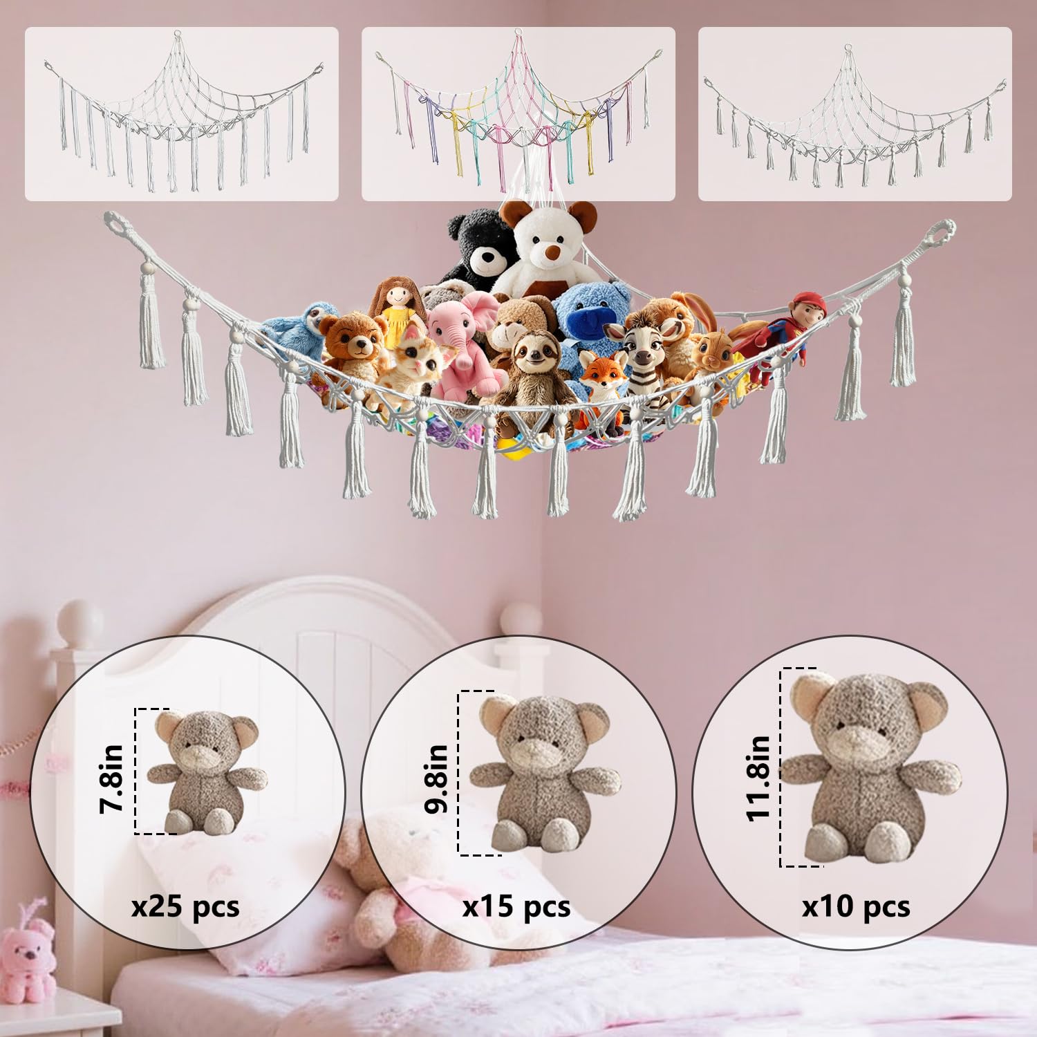 CHYODECOR nursery-playroom-decor soft-fabric hammock provides cozy plush toy resting spot.