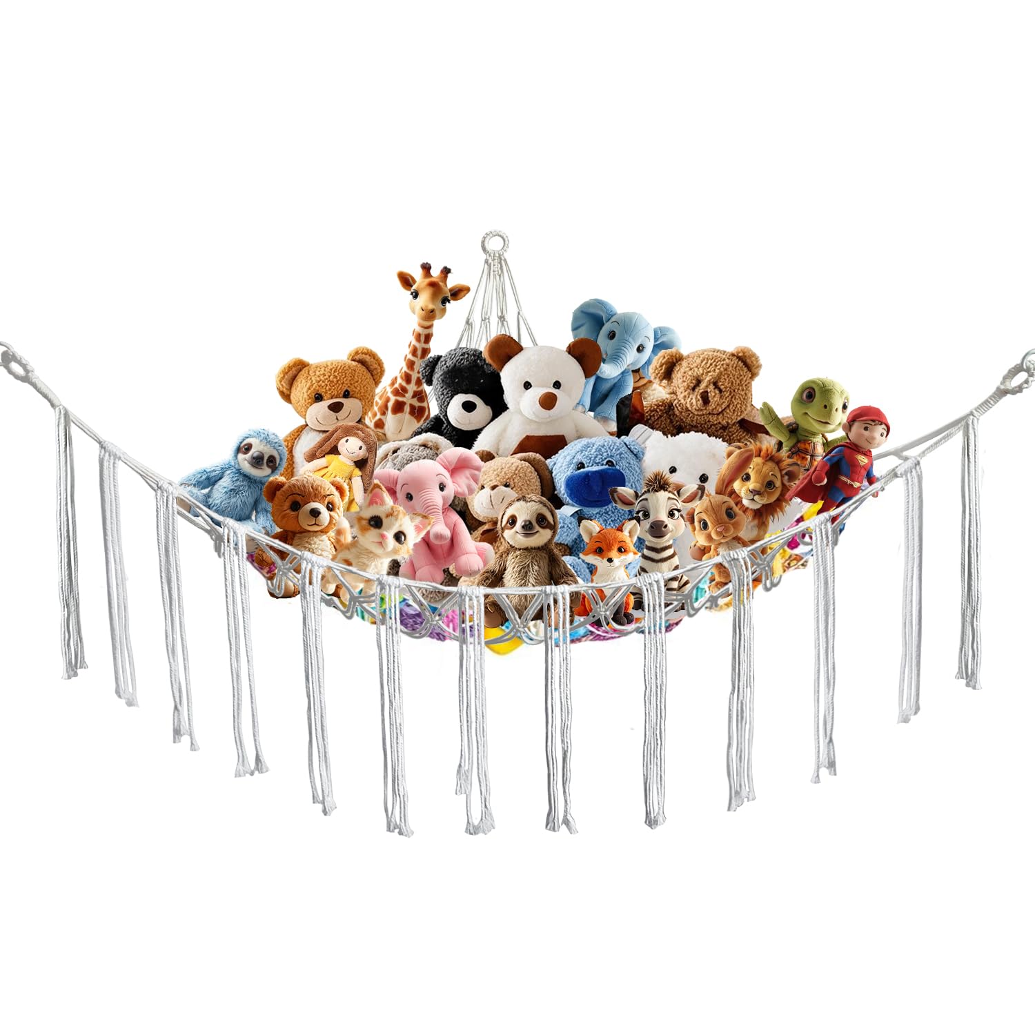 CHYODECOR stuffed-animal-hammock corner beige setup saves floor space and displays plush toys.