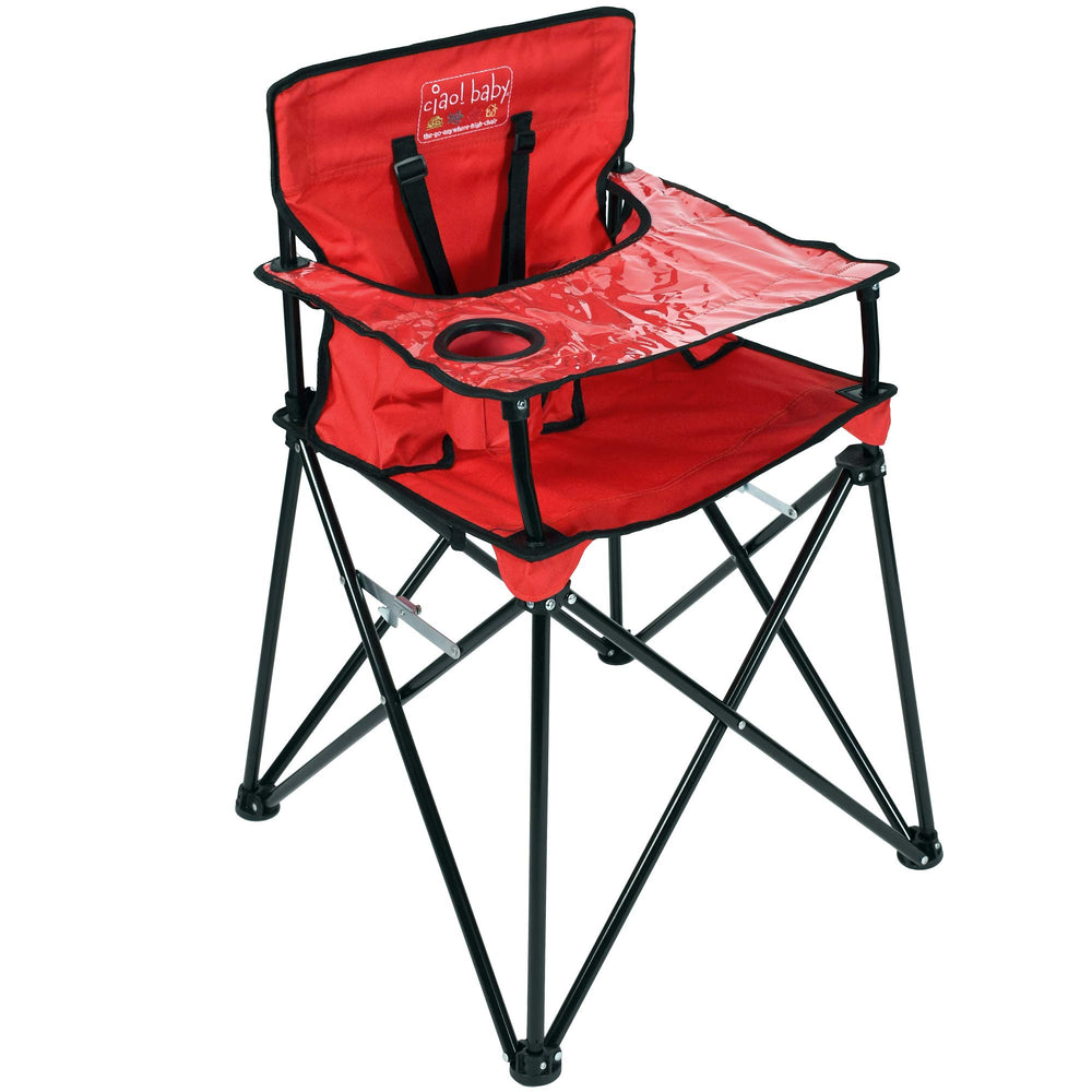 ciao! baby portable high chair folded for compact travel and storage.