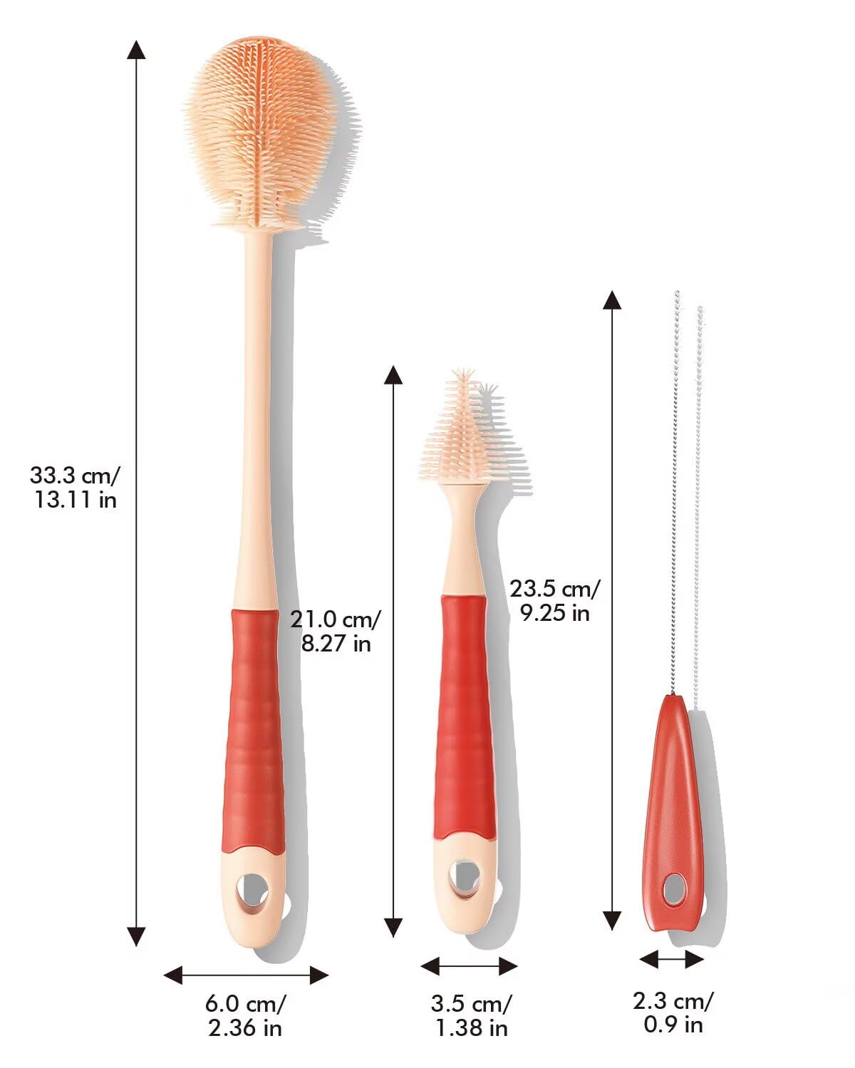 Cicike kit with multiple brush sizes for bottles and cups.