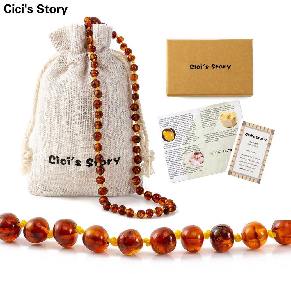 Cici's Story Baltic Amber Necklace cognac gift box shows ready-for-gift presentation.