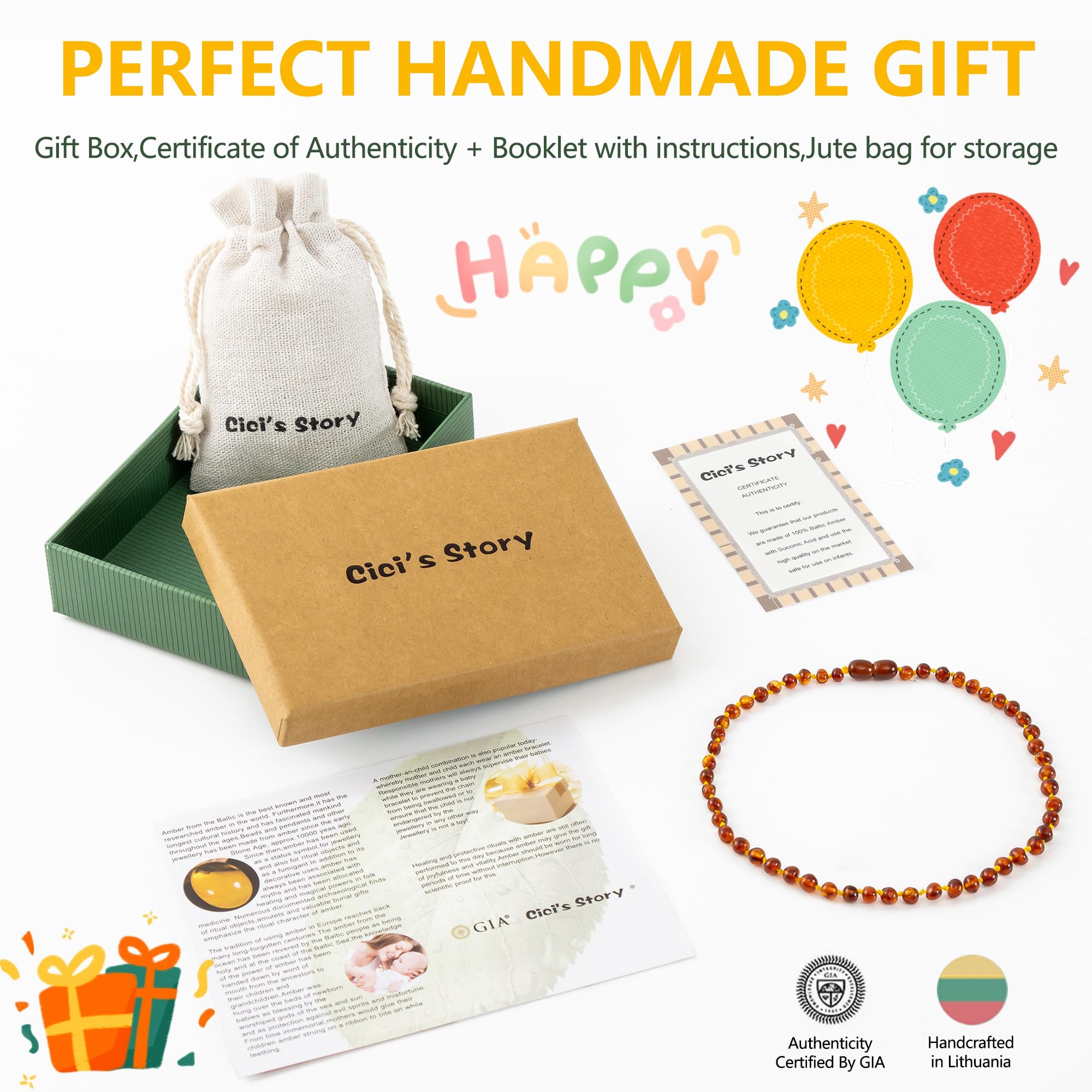 Cici's Story Baltic Amber Necklace cognac twist clasp ensures secure wear.