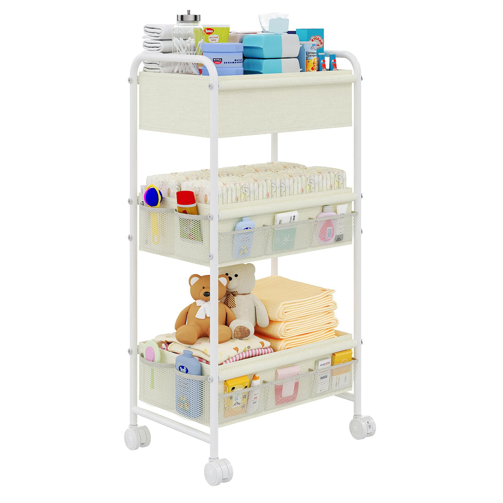 cidaziya 3-tier diaper caddy cart front view with wheels for quick access