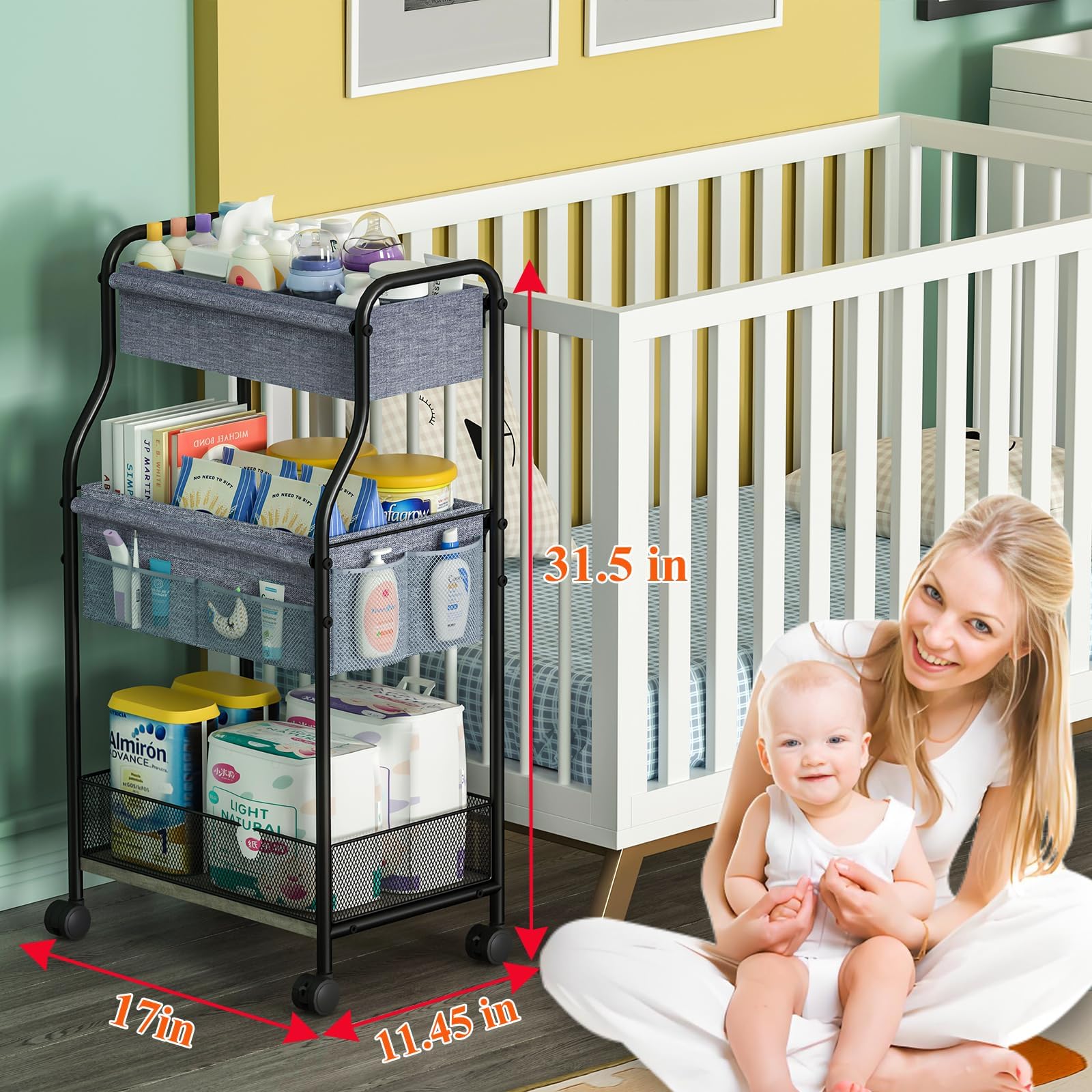 Cidaziya diaper cart dividers close-up showing detachable, tape-secured sections.