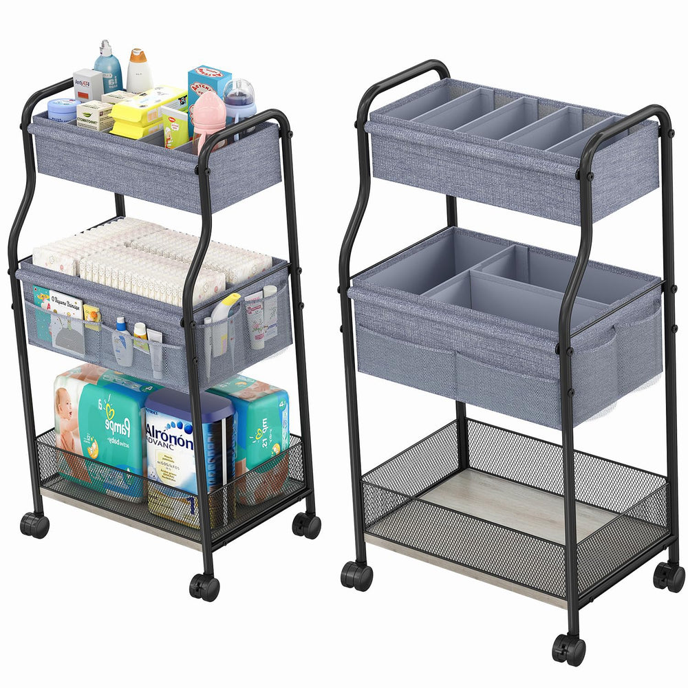 Cidaziya 3-tier diaper cart top view for quick nursery item access.