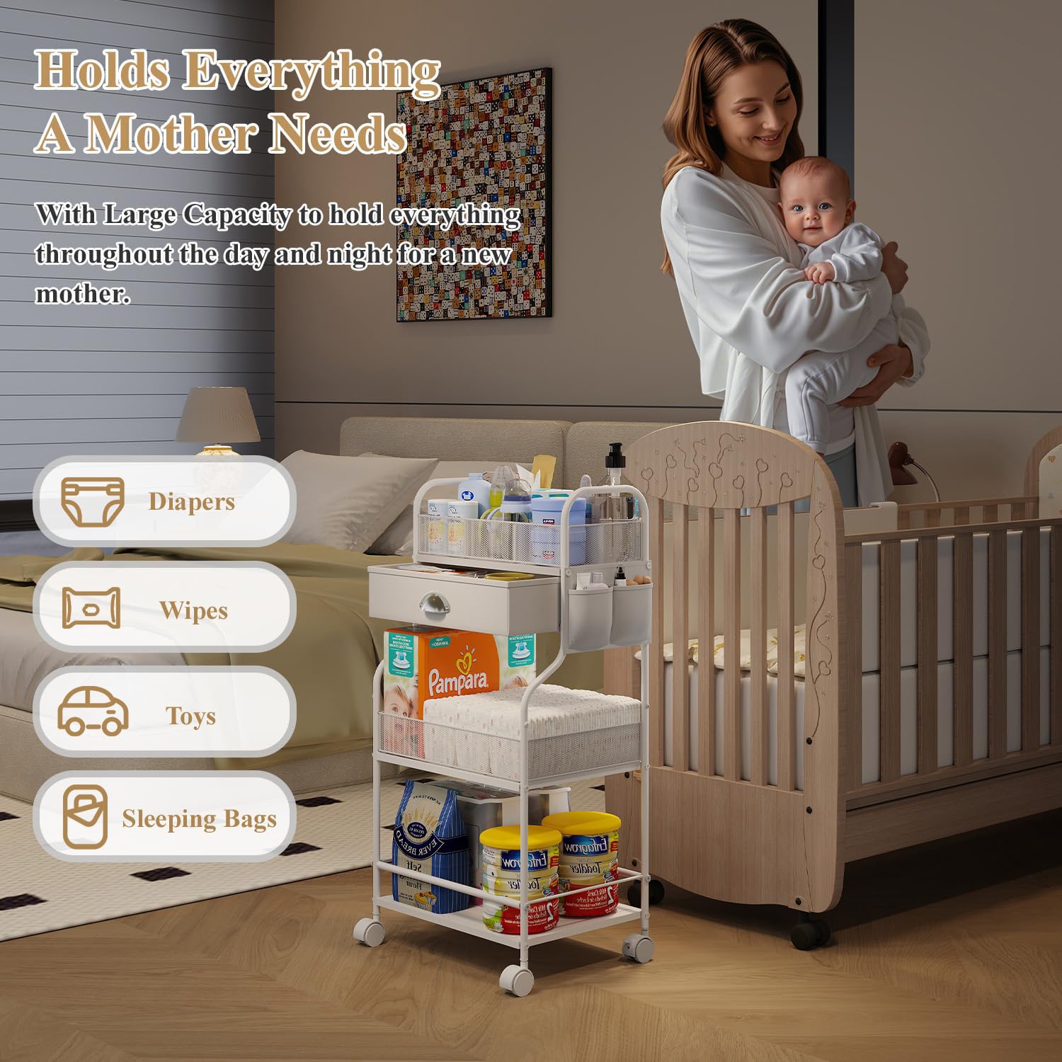Cidaziya Baby Diaper Caddy bedside use beside the crib