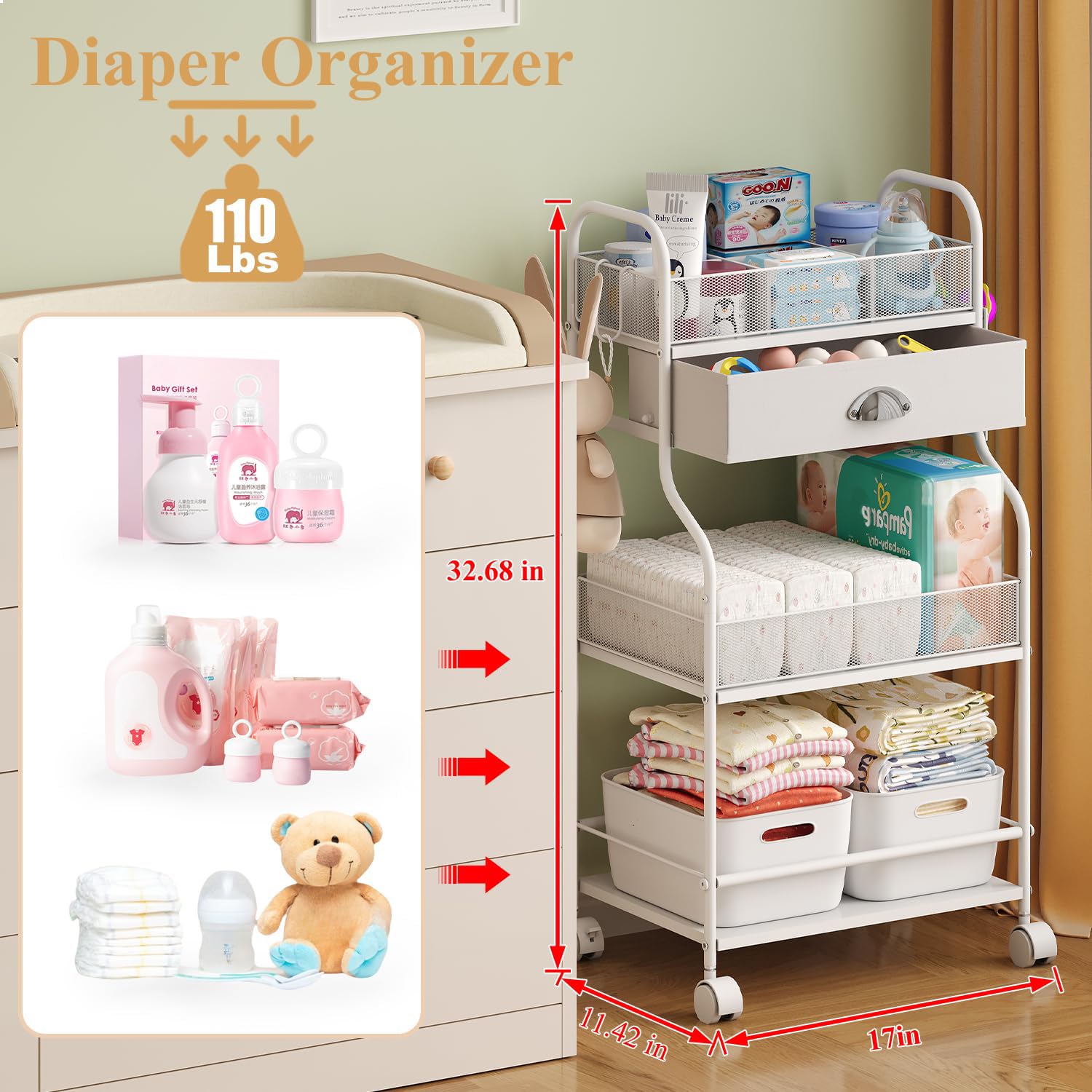 Cidaziya Baby Diaper Caddy drawer storage keeps small items handy