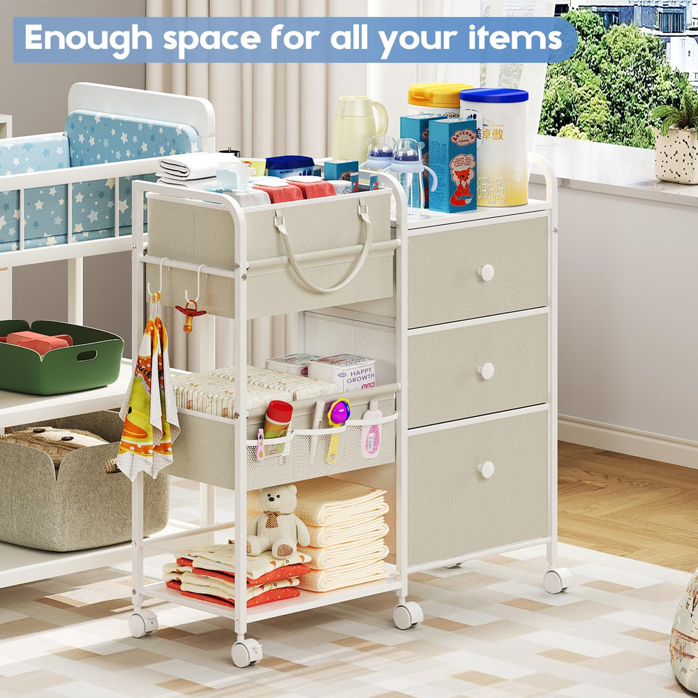 Cidaziya 3-tier cart fits changing table and baby bedroom organization