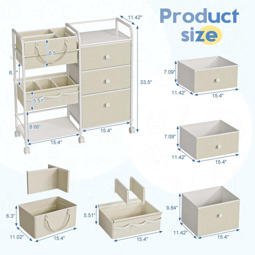 Cidaziya diaper cart dividers and drawers enable customizable storage