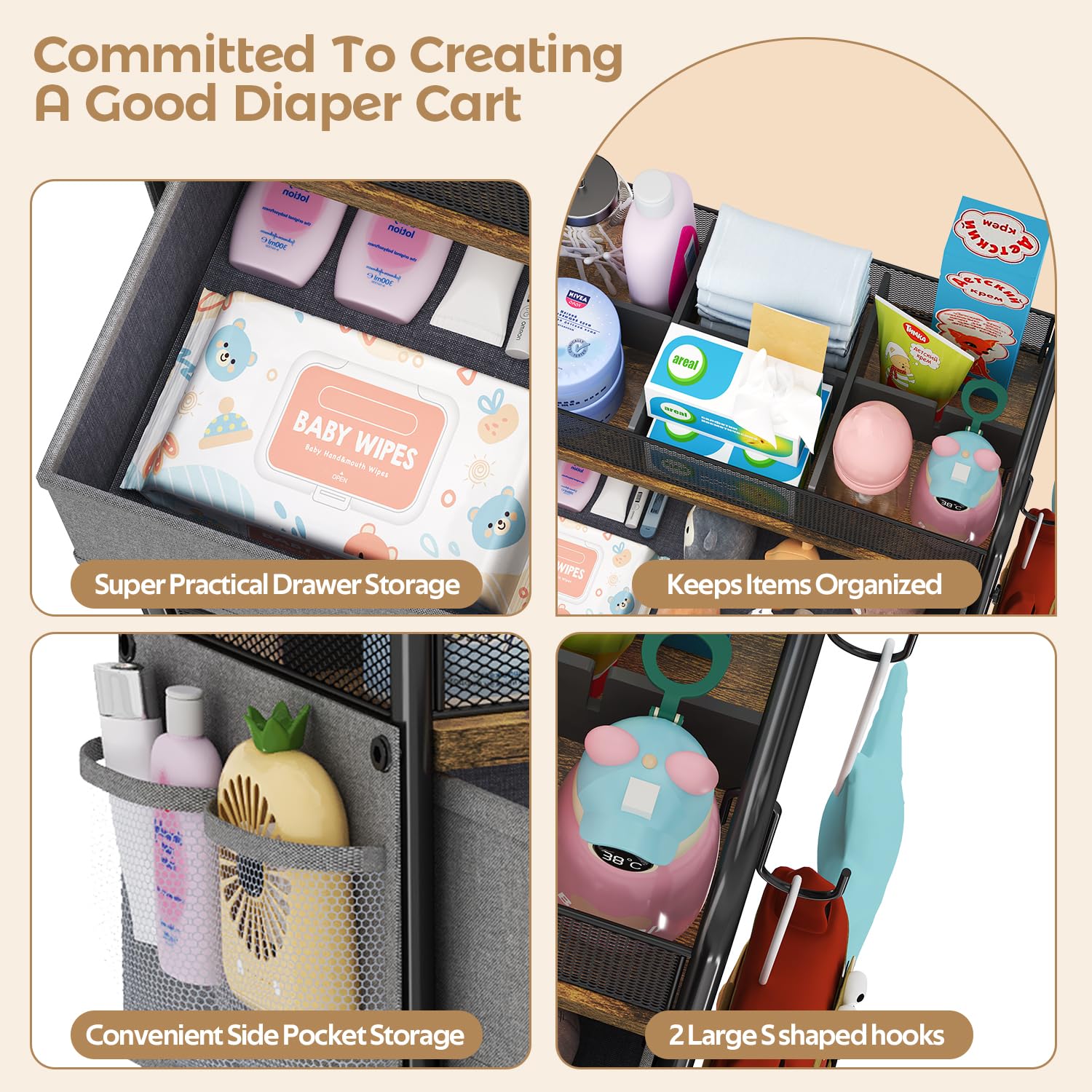 Cidaziya large-capacity organizer with drawer holding bottles, creams, and small items.