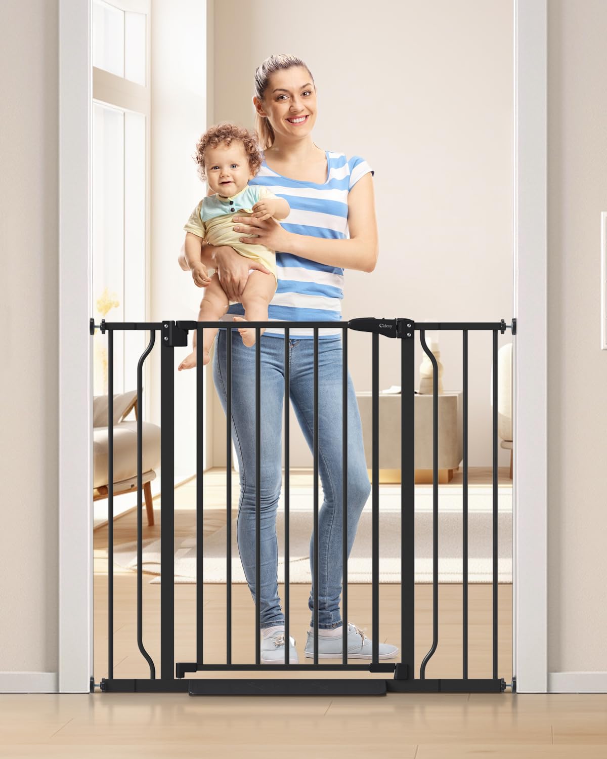 Cideny 34in extra tall gate for stairs, enhanced protection against climbing toddlers.