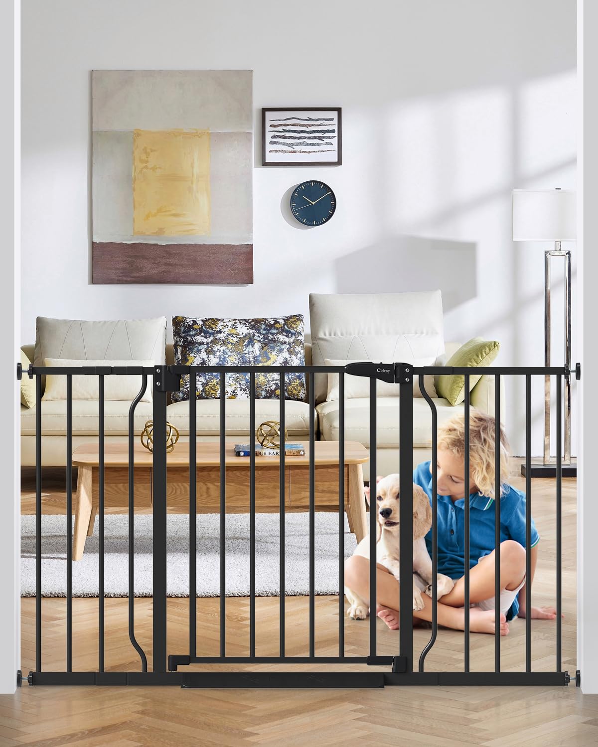 Cideny 29-51 wide baby gate covers extra-wide doorways for safe home navigation.