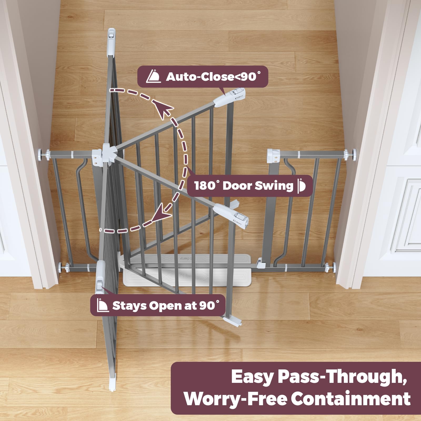 Cideny baby gate dual-lock enables one-handed doorway access with safety