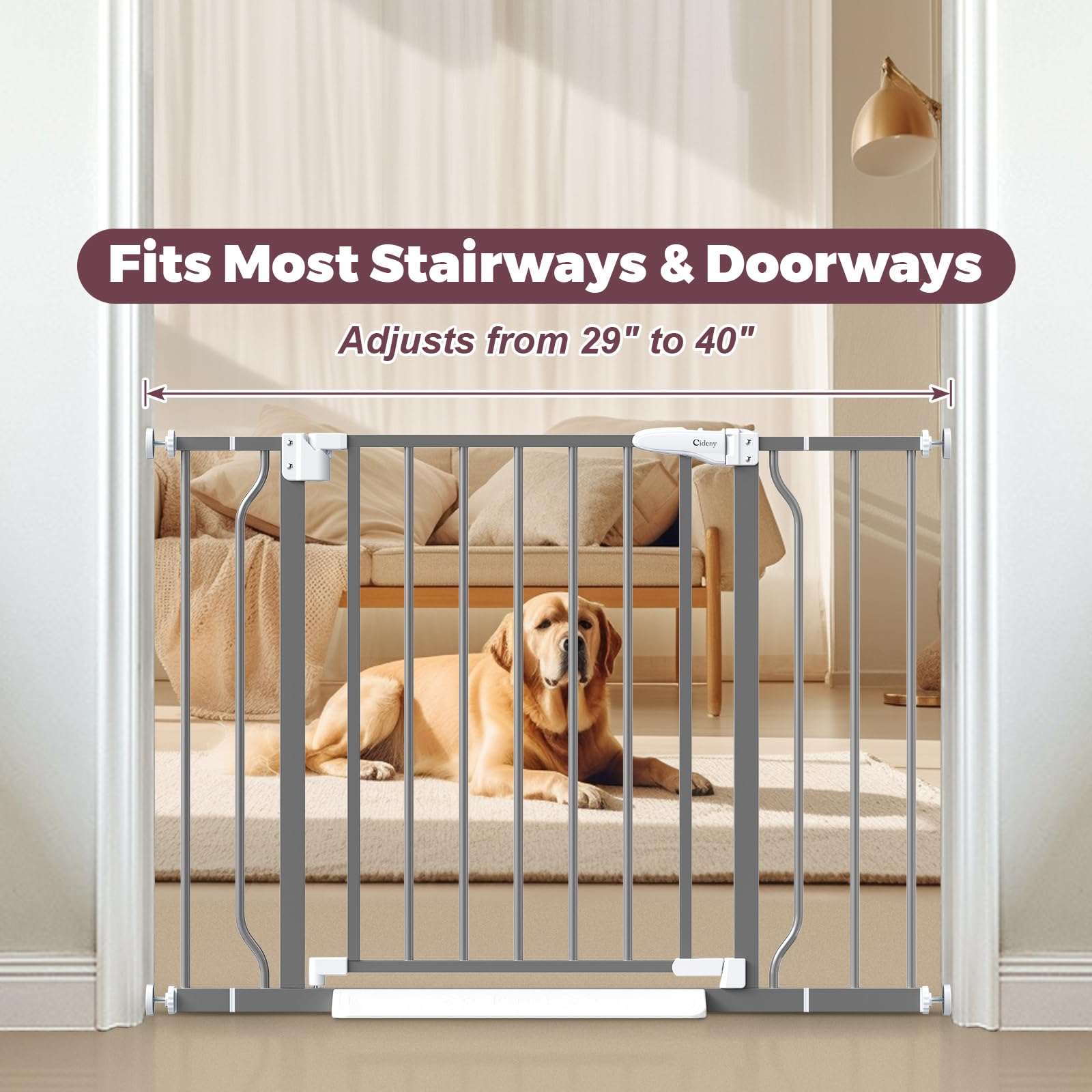 Cideny grey baby gate blends with modern doorway decor