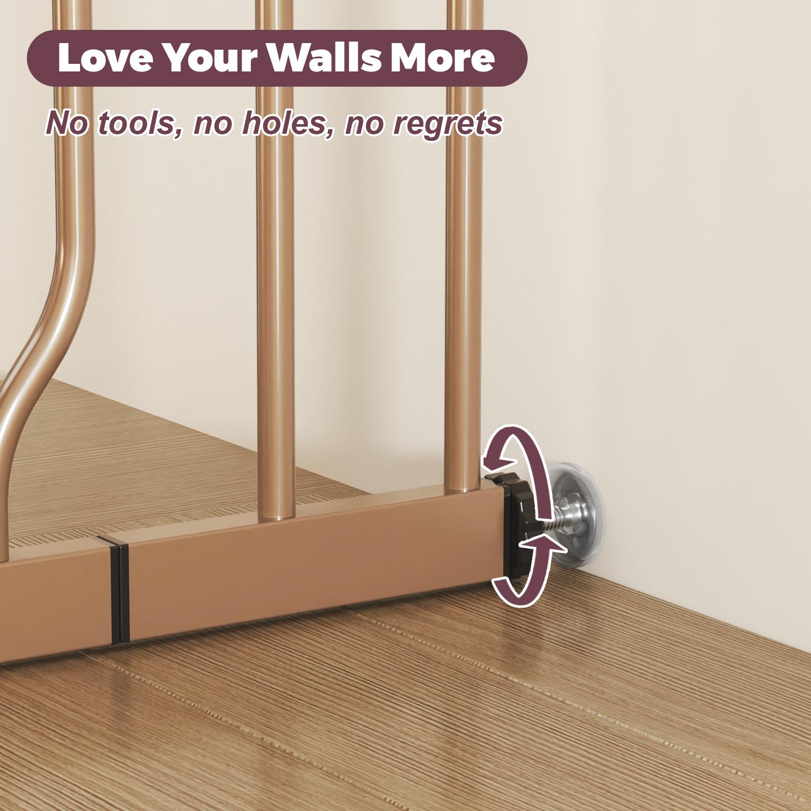 Cideny pressure-mounted gate installs tool-free and protects walls during setup.
