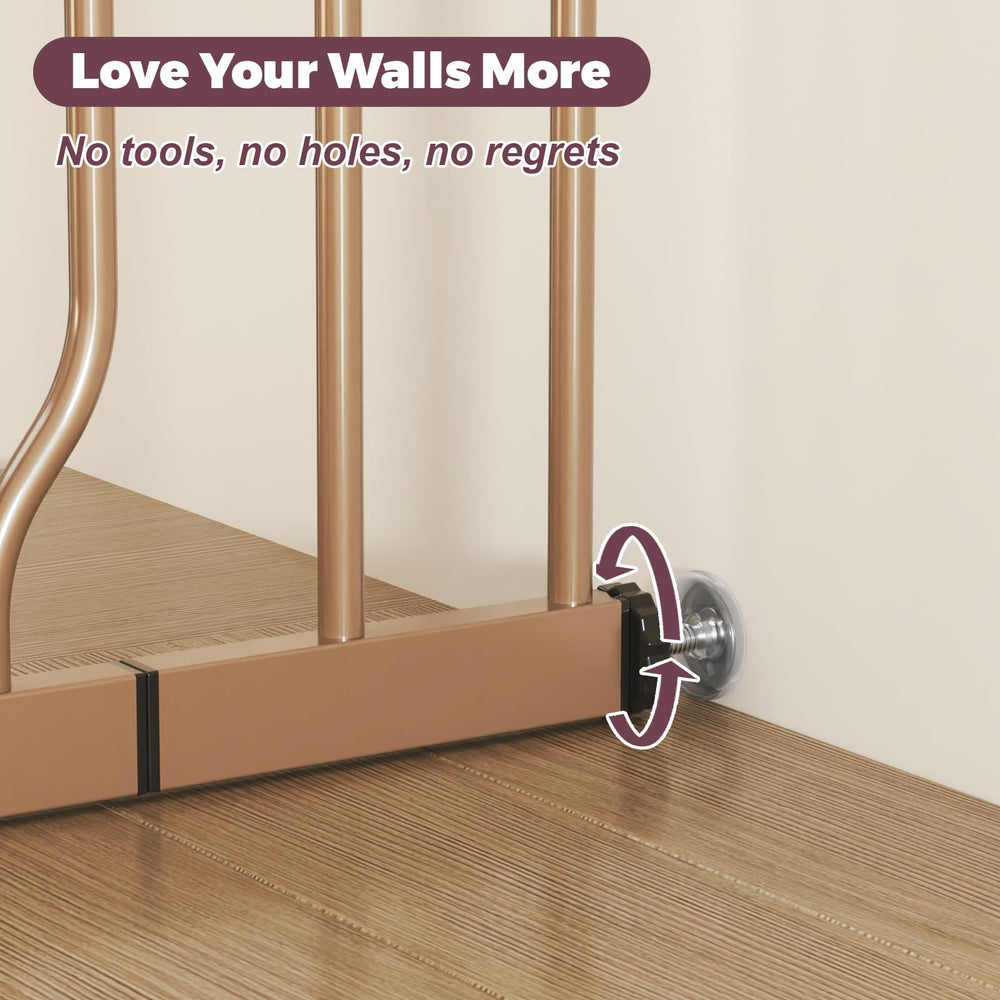 Cideny pressure-mounted gate installs tool-free and protects walls during setup.