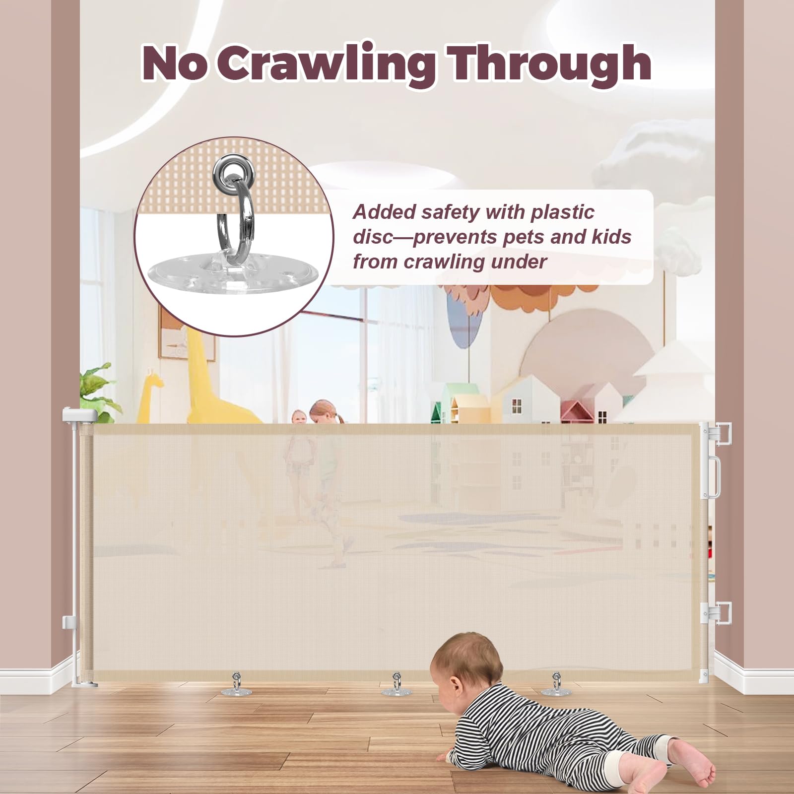 Cideny gate in a family hallway illustrates stress-free child and pet containment.