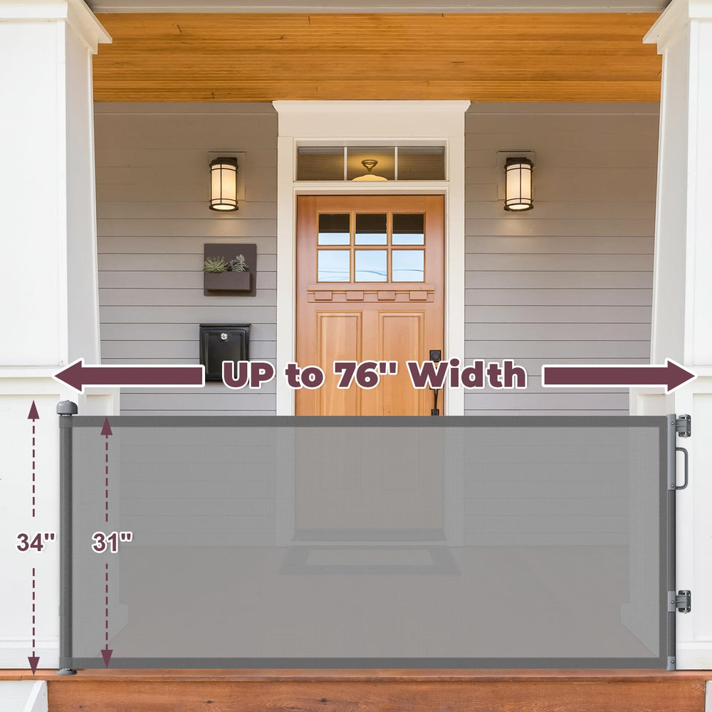 Cideny retractable mesh gate rolled into housing to save space in open-plan homes.