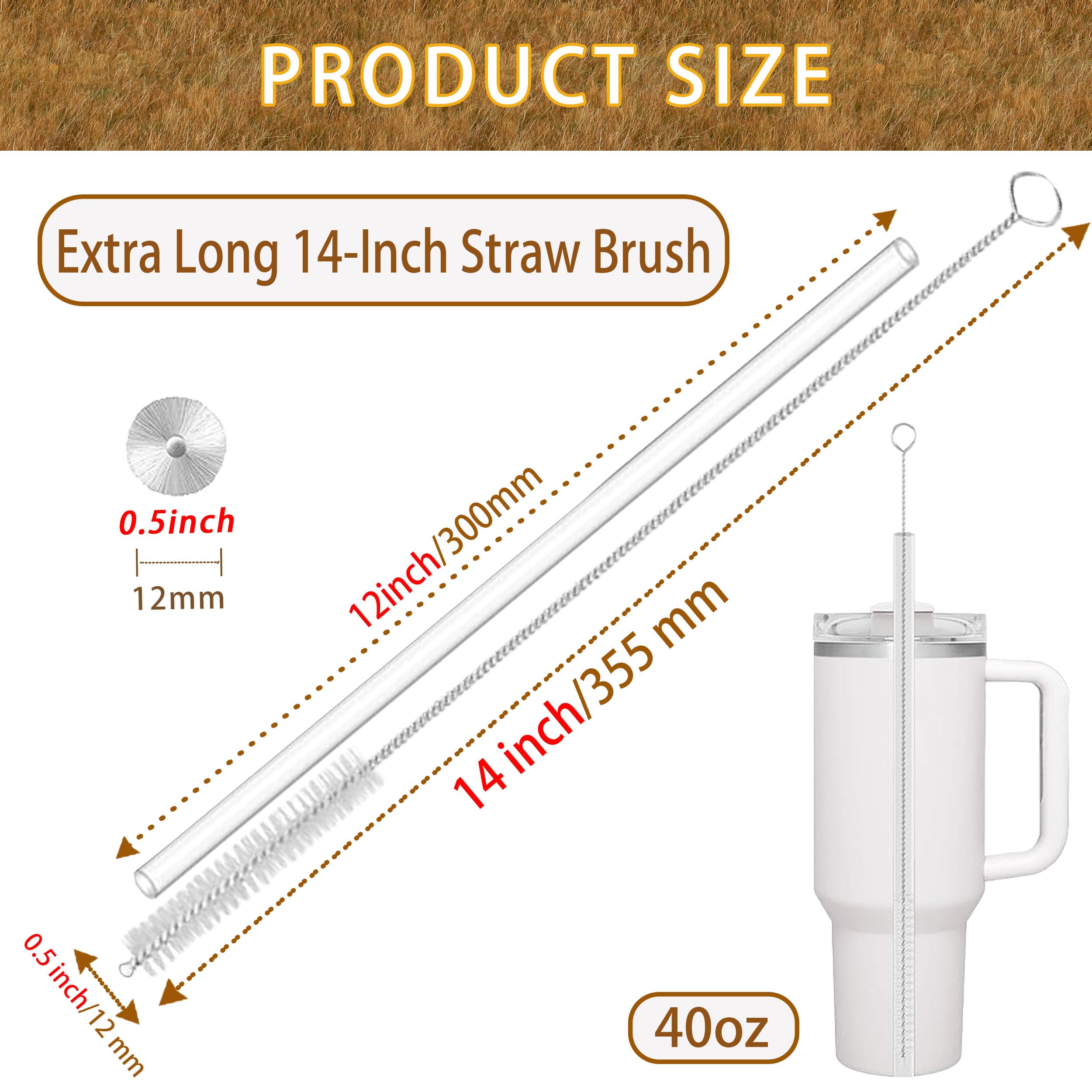 CIDYAUST extra-long straw brush cleans 12mm openings and bottle necks