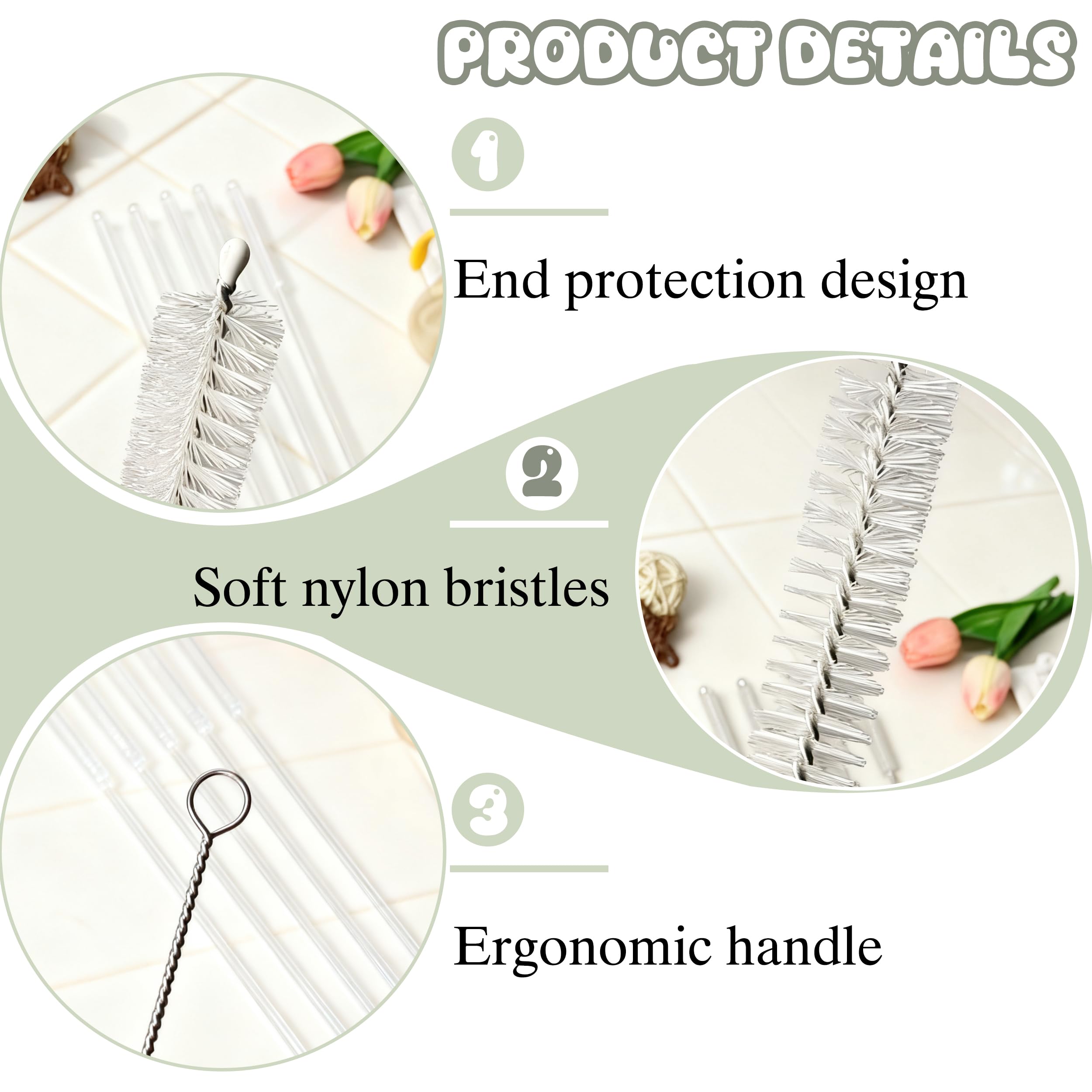 CIDYAUST straw brush nylon bristles deliver gentle, scratch-free cleaning for silicone and glass
