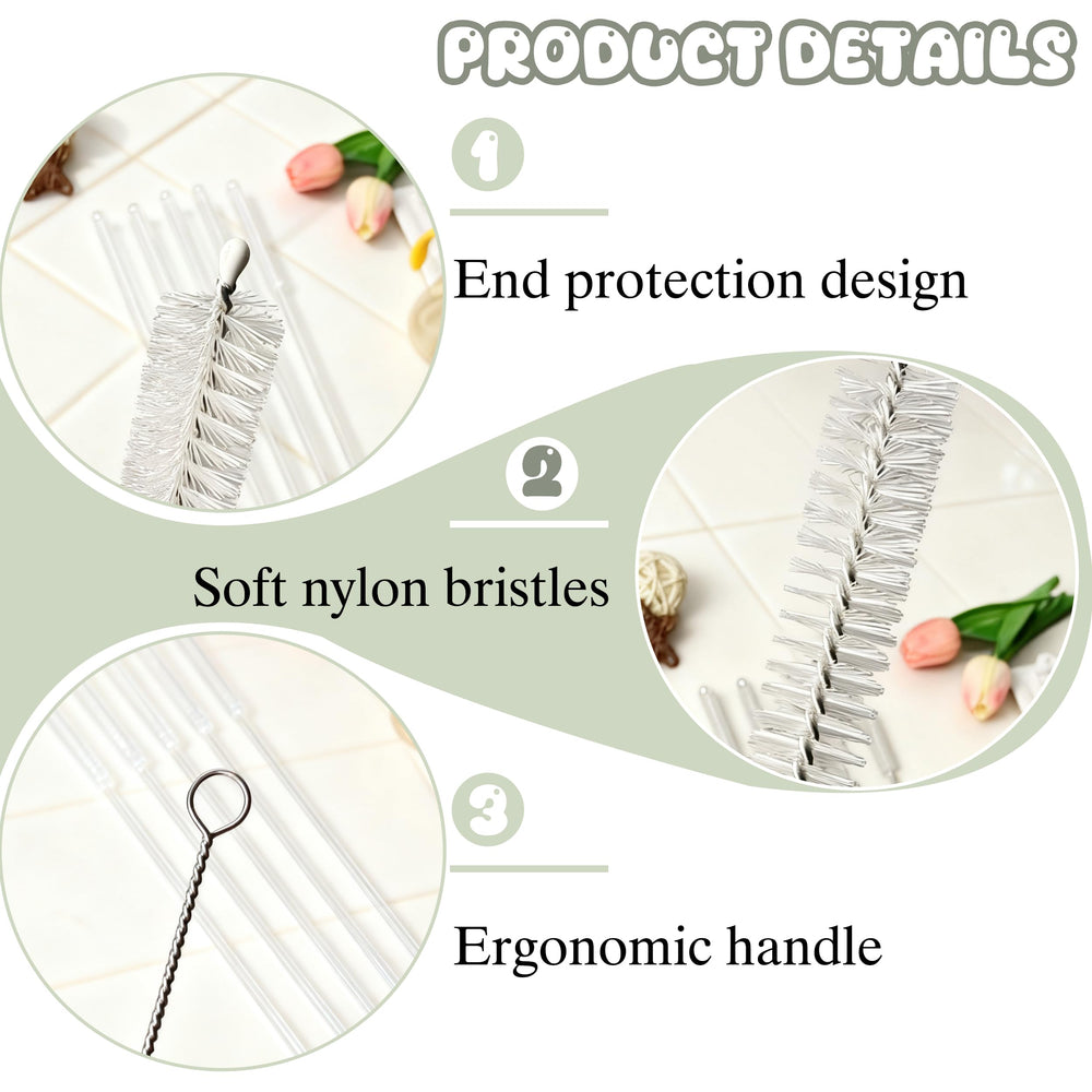 CIDYAUST straw brush nylon bristles deliver gentle, scratch-free cleaning for silicone and glass
