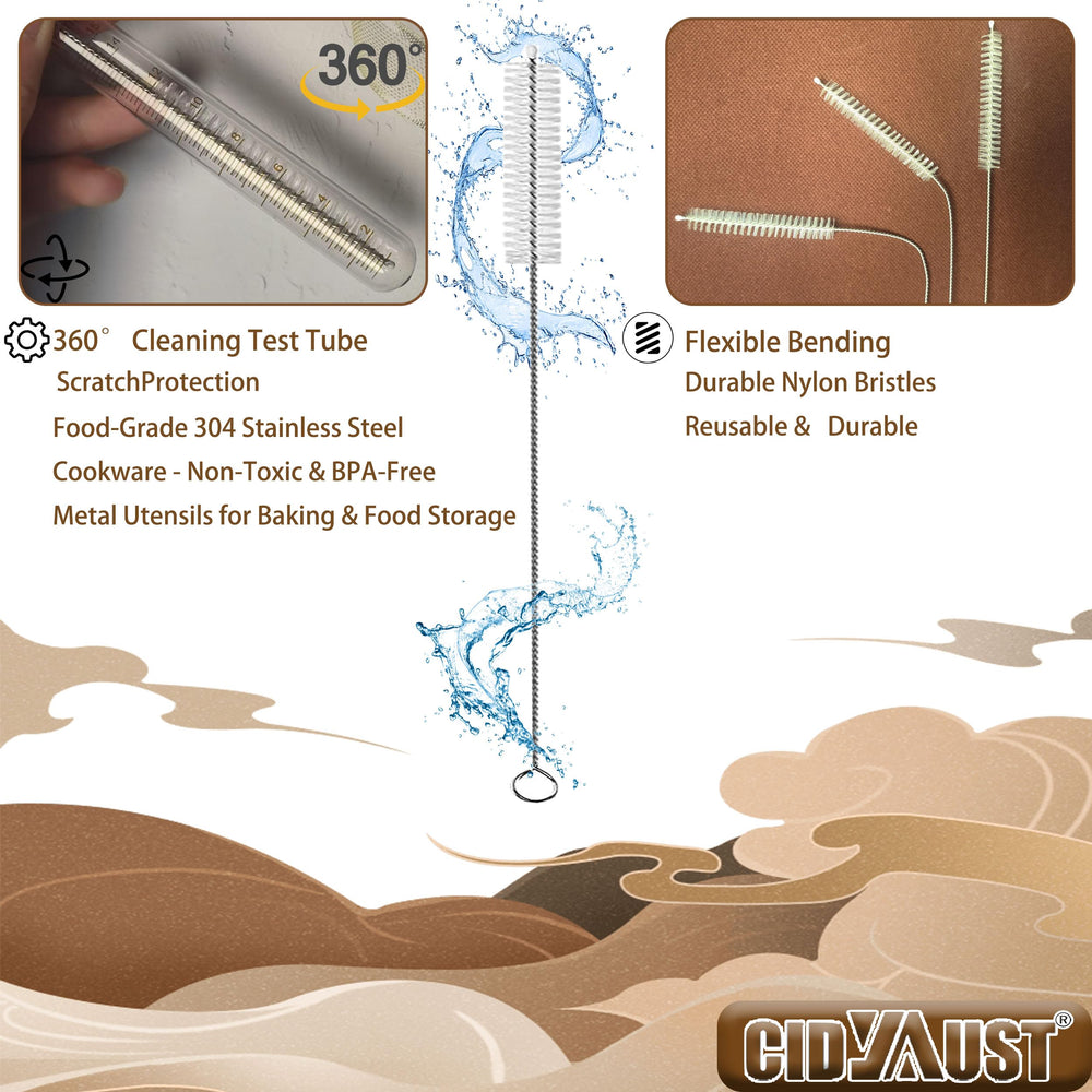 CIDYAUST straw cleaner brush with nylon bristles safely scrubs baby bottles and water bottles.