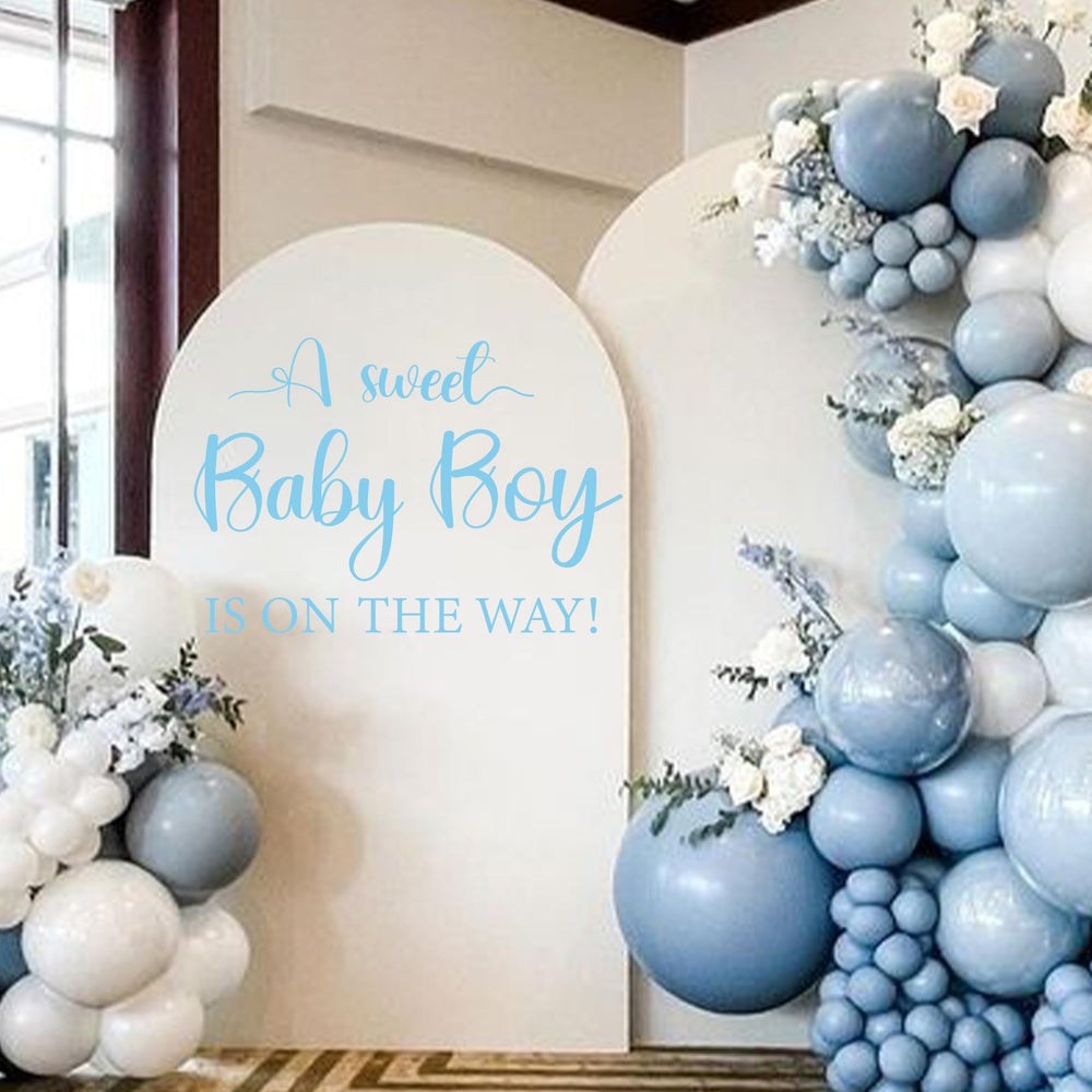 CIEQR Sweet Baby Boy Sign Decal on balloon arch creates a charming focal point