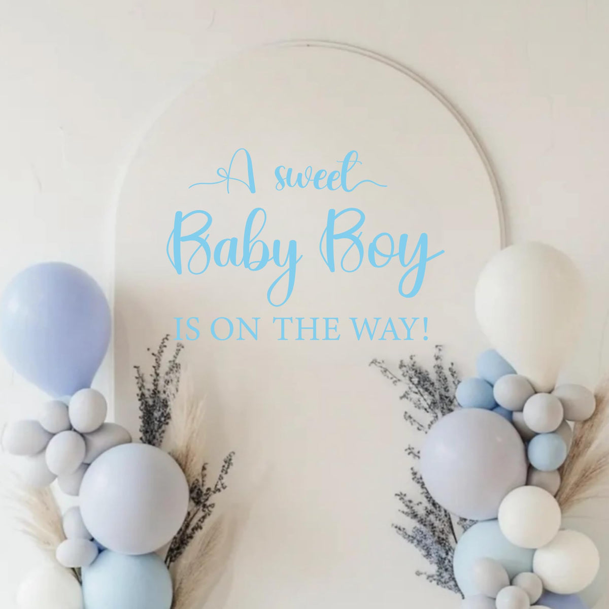 CIEQR Sweet Baby Boy Sign Decal closeup with elegant lettering for baby shower decor