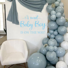 CIEQR Sweet Baby Boy Sign Decal as table decor softens the vignette