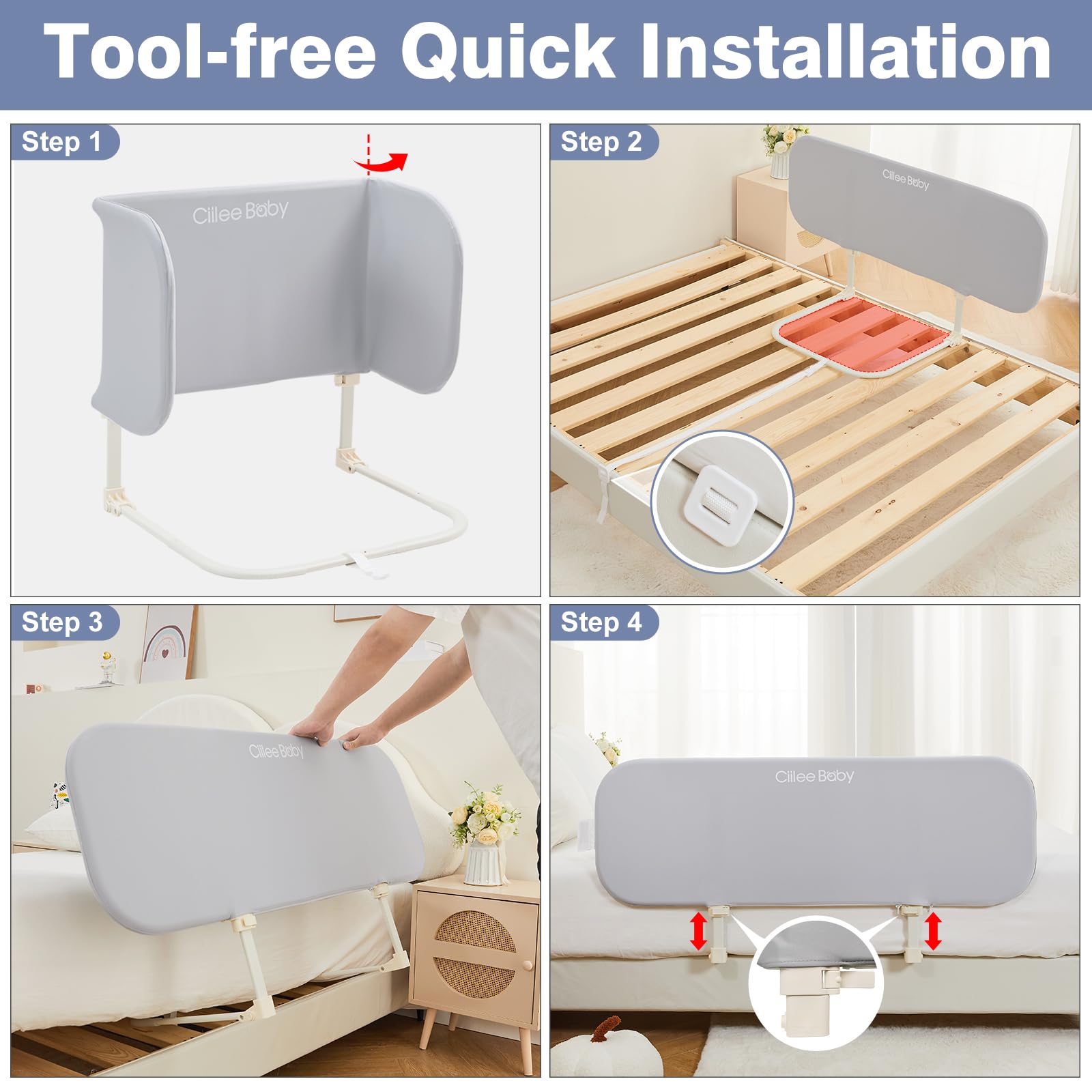 Ciilee Baby Bed Rail adjustable height with 35 levels for various mattresses