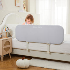 Ciilee Baby Bed Rail unfolded with base under mattress for secure fit