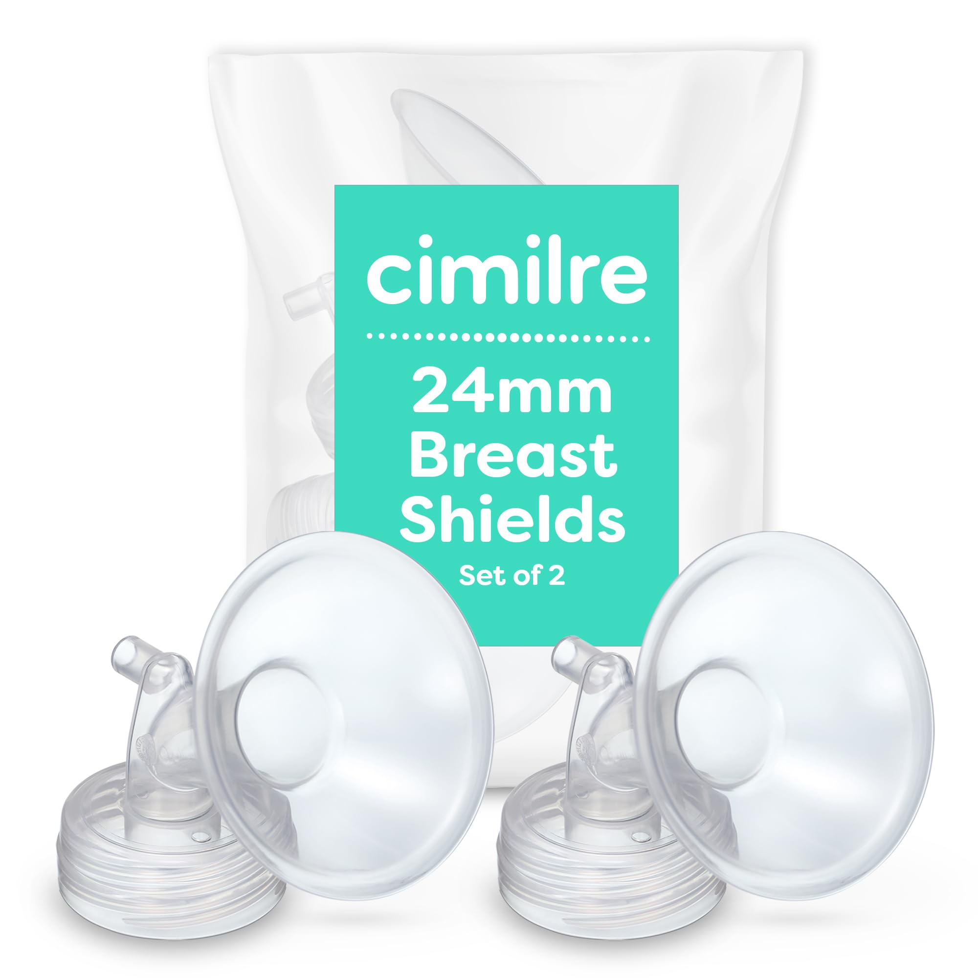 Cimilre 24mm breast shields set of 2 closeup highlighting comfortable fit for extended pumping