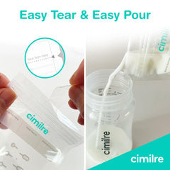 cimilre breastmilk bag that can freeze flat shows space-saving storage
