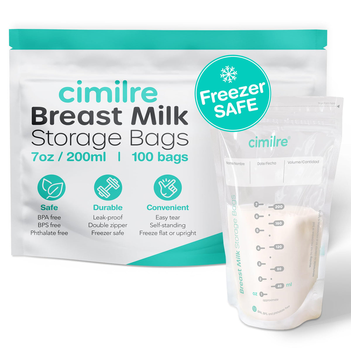 Cimilre breast milk bags tear-top opening for easy transfer during pumping