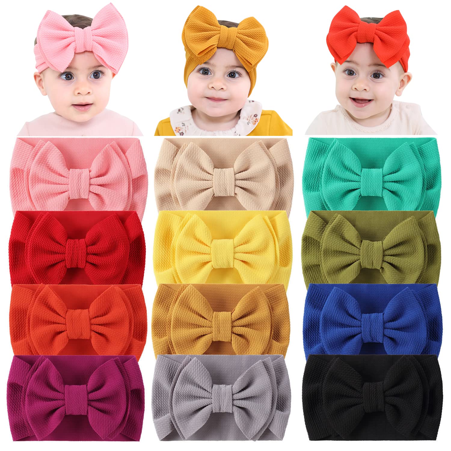 Cinaci 12-pack pink knot-bow headband, soft stretchy nylon for comfy everyday wear
