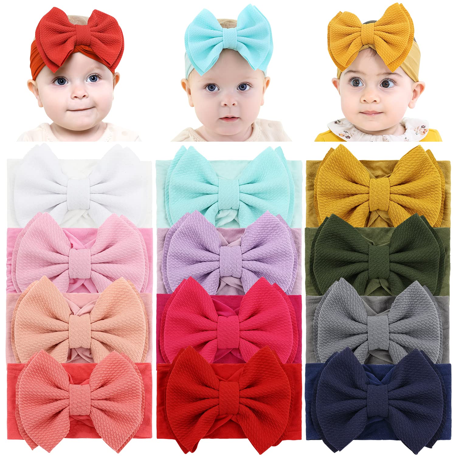 Cinaci 12-pack headbands flatlay shows 12 colors for easy outfit matching.
