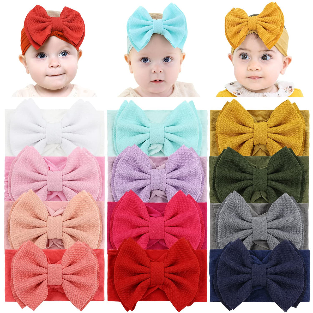 Cinaci 12-pack headbands flatlay shows 12 colors for easy outfit matching.