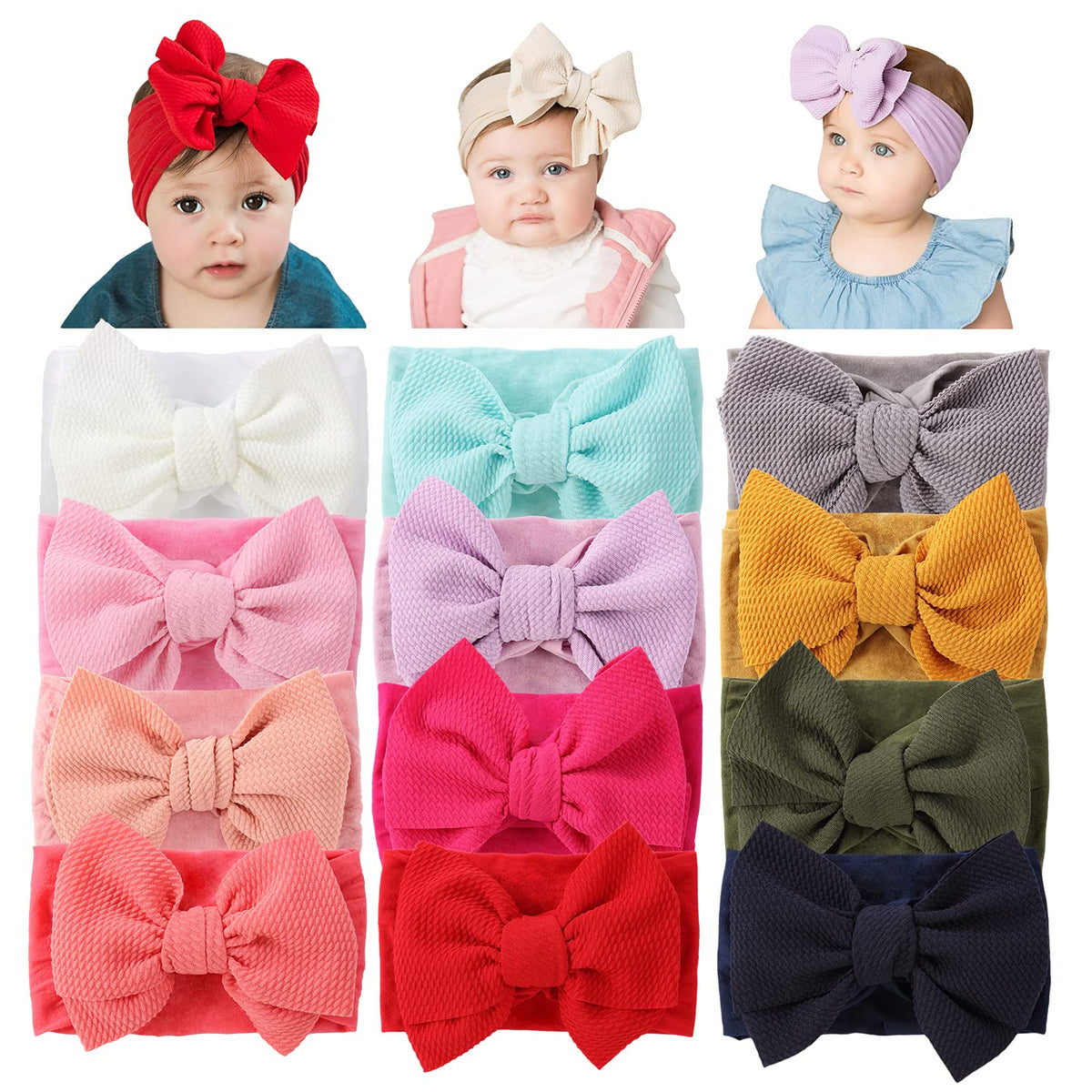 Cinaci 12-pack oversized headbands with colorful bows for versatile outfits.