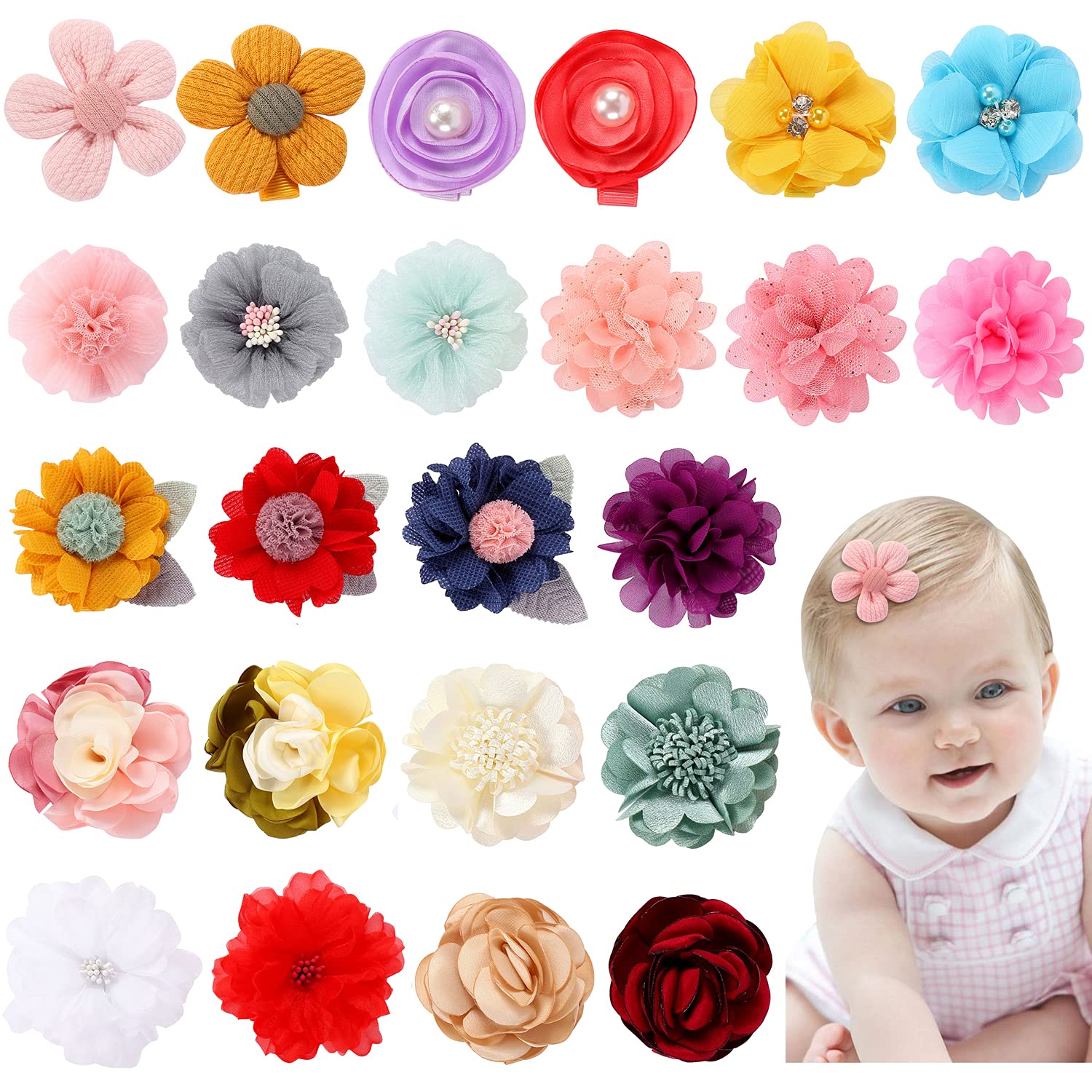 Cinaci 24-pack colorful flower clips set close-up, perfect for everyday outfits.