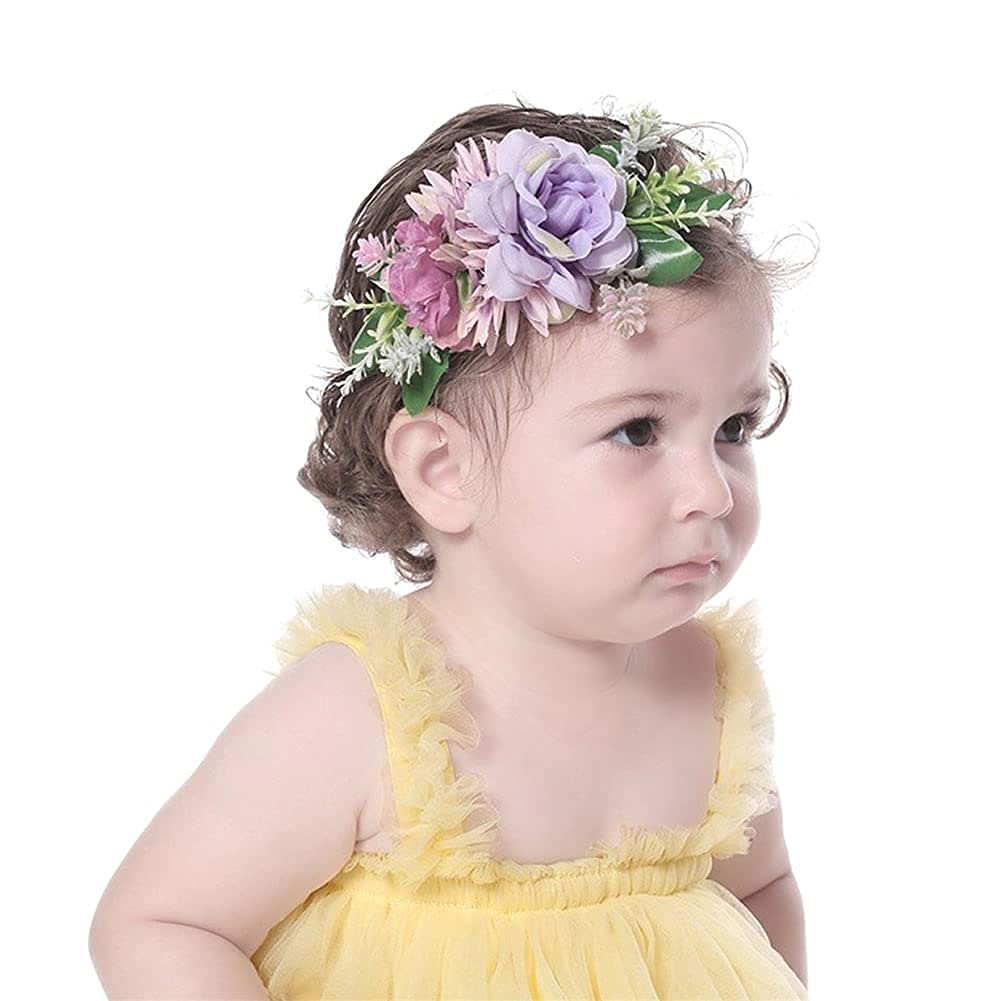 Cinaci floral headband purple; gentle elasticity for growing babies.