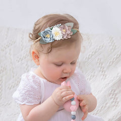 Cinaci flower headband blue - stands out in photos with soft fabric and stretch.